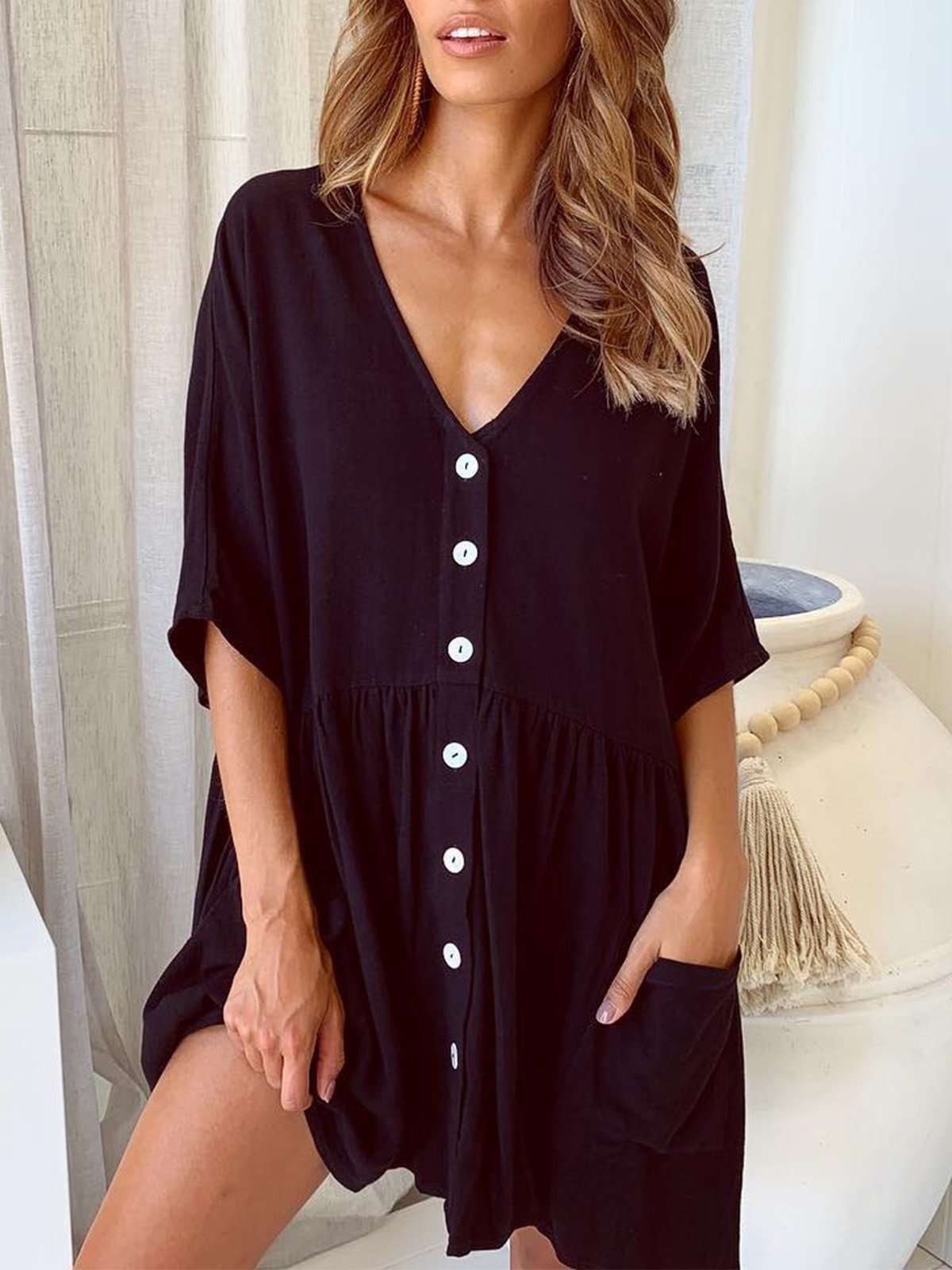 Half Sleeve Cotton Casual Casual Dresses