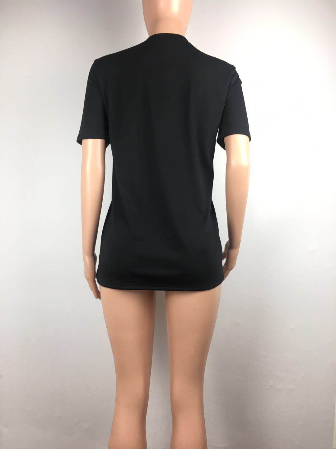 Print Black O-Neck Tight Shirt