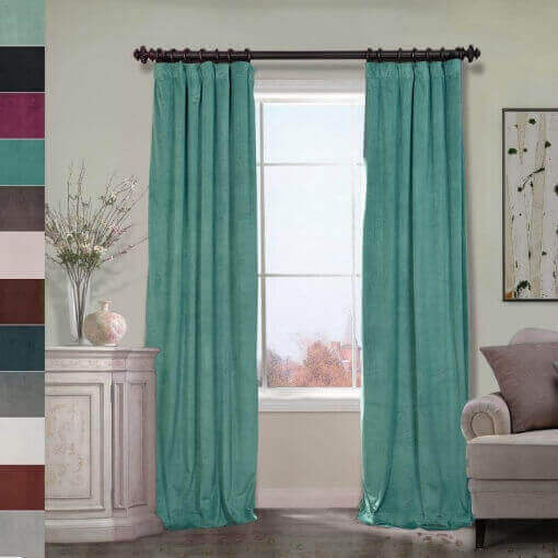 Flat Hook Velvet Curtain Drape with Blackout Lined For Track with Ring Clip or Traverse Rod and Rod with Rings Birkin