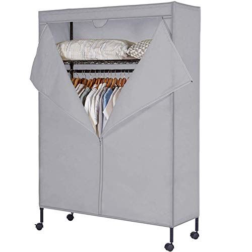 Free-Standing Rolling Clothes Rack with Fitted Beidge /Non Woven Cover