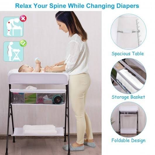 Portable Infant Changing Station Baby Diaper Table with Safety Belt-White | Costway