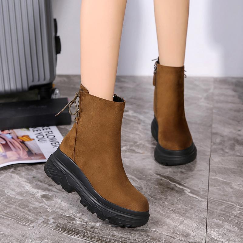 Womens Daily Flat Heel Artificial Suede Lace-up Boots Winter Snow Booties