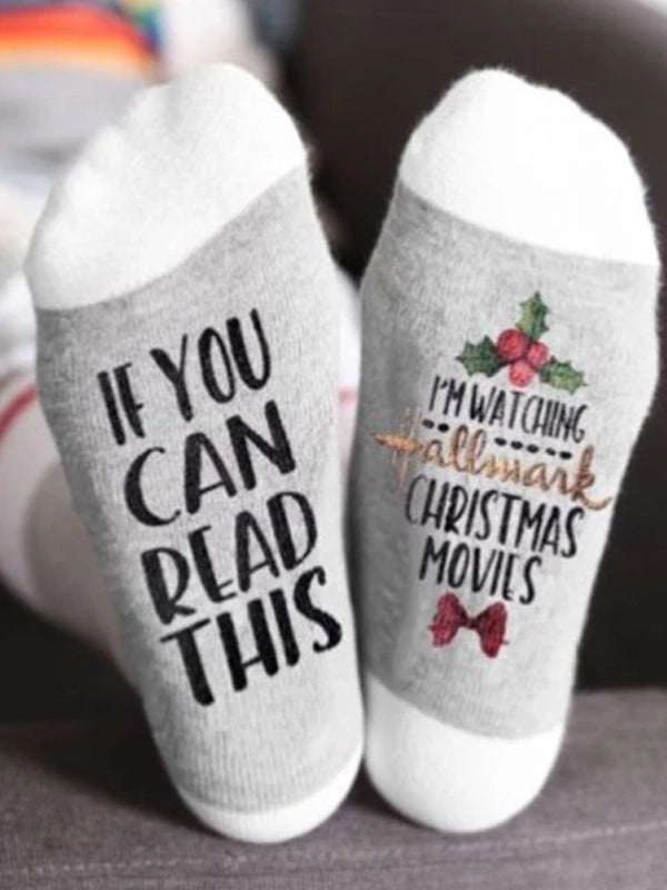 Creative Movies Soft Christmas Letters Printed Women Winter Warm Socks