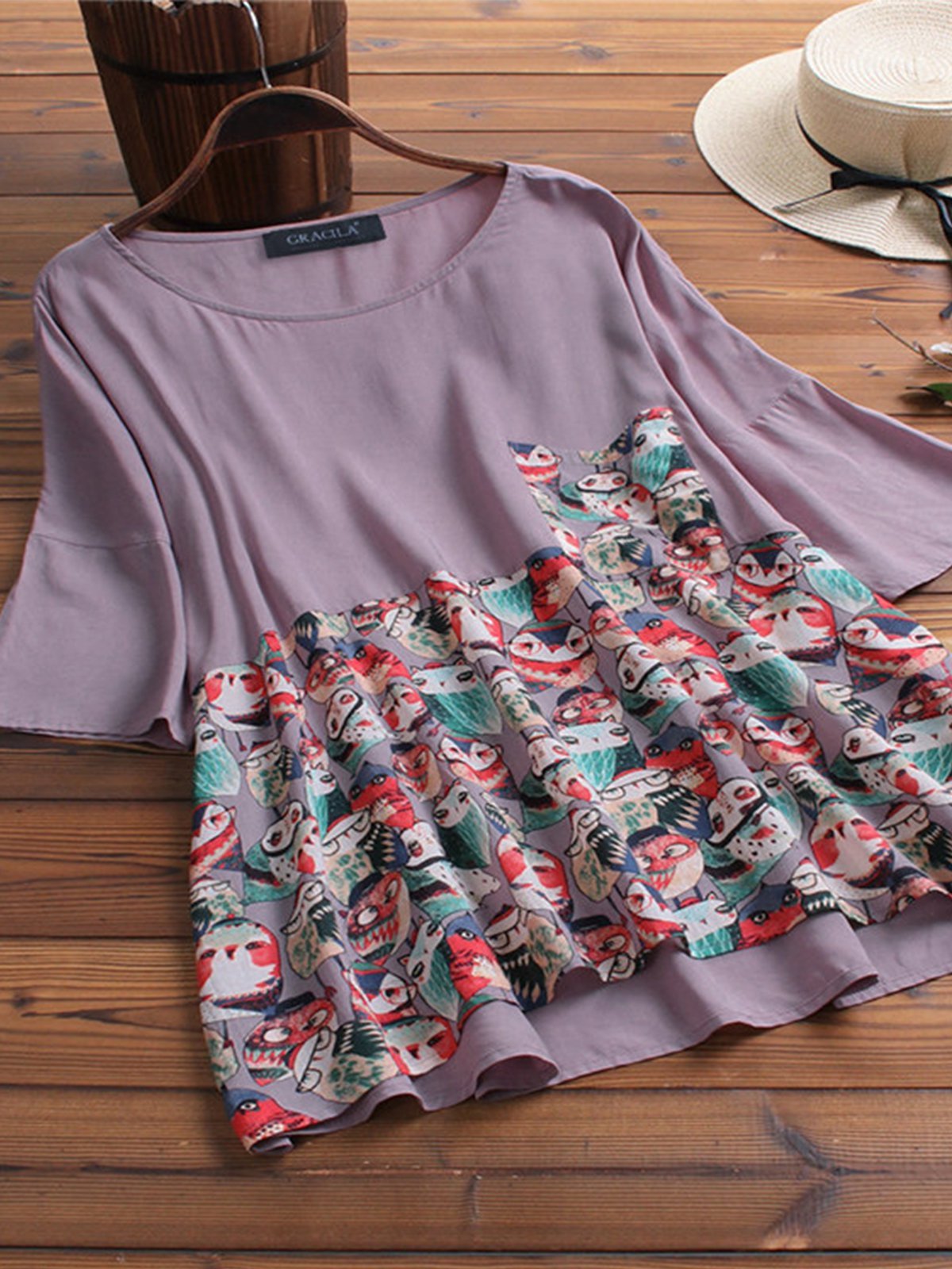 Patchwork Half Sleeve Shirts & Tops