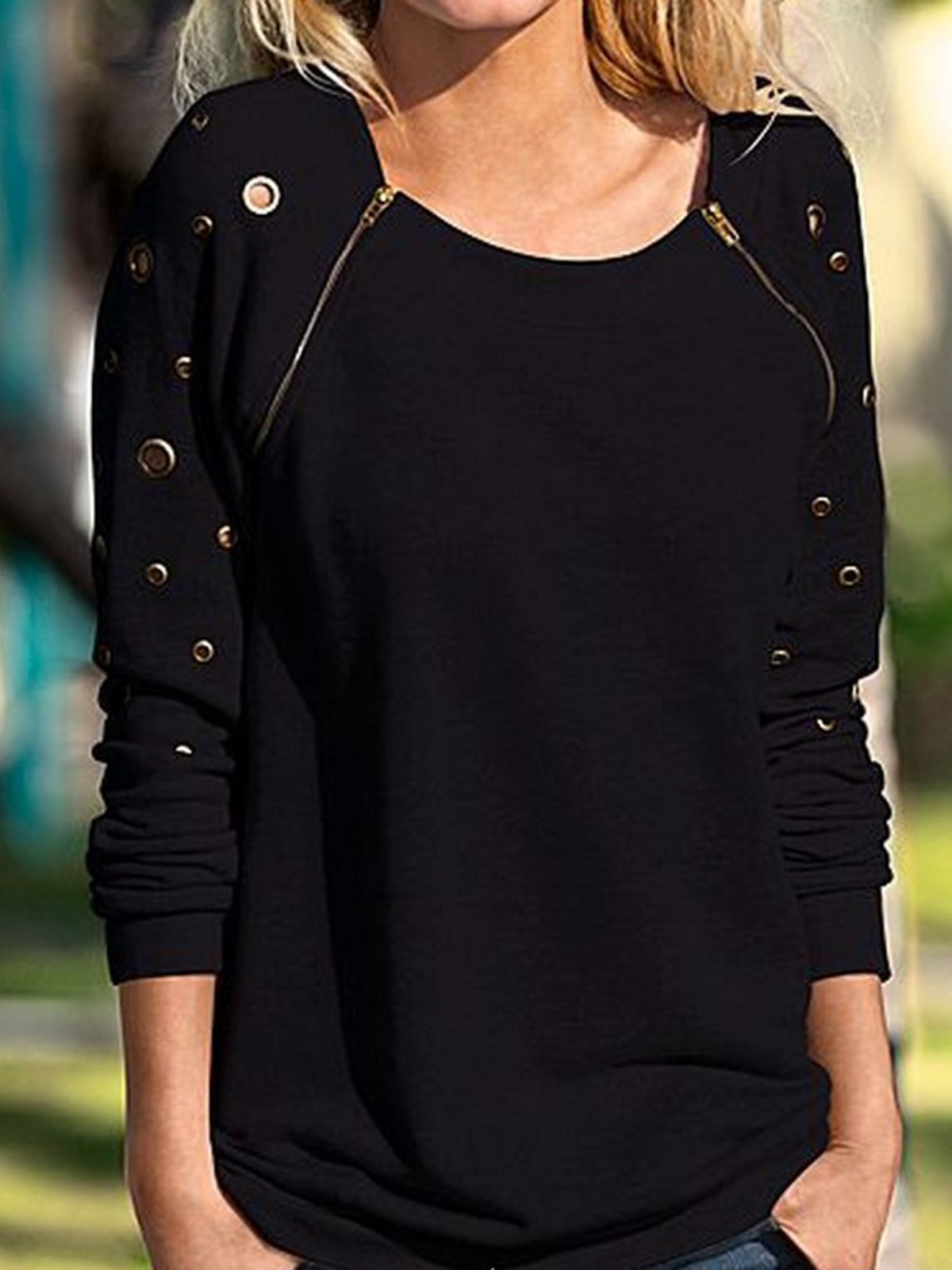 Zipper Crew Neck Casual Hoodies & Sweatshirt