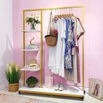 Metal Clothes Garment Racks with 4 Wood Storage Shelves and Hanging Bar/59′�?