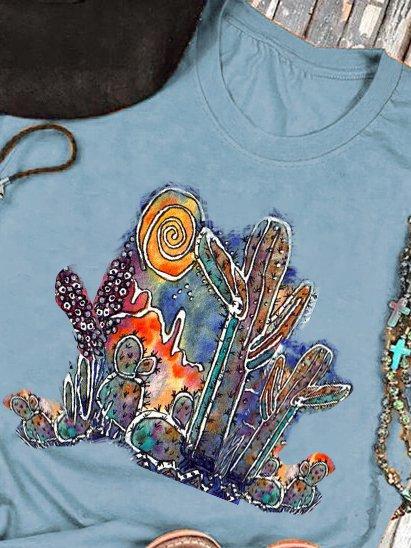 Blue Short Sleeve Abstract Casual Shirts & Tops