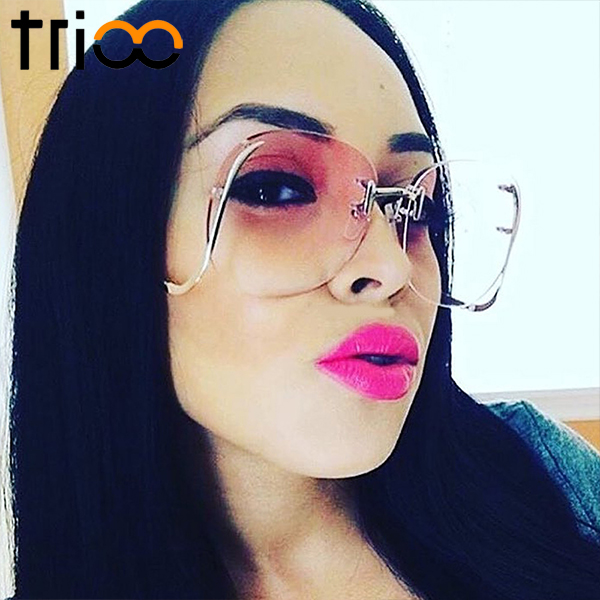 TRIOO 2017 Designer Shield Grey Lens Sunglasses Brand Oversized Metal Shades Sun Glasses For Women Half Frame Rimless Lunette