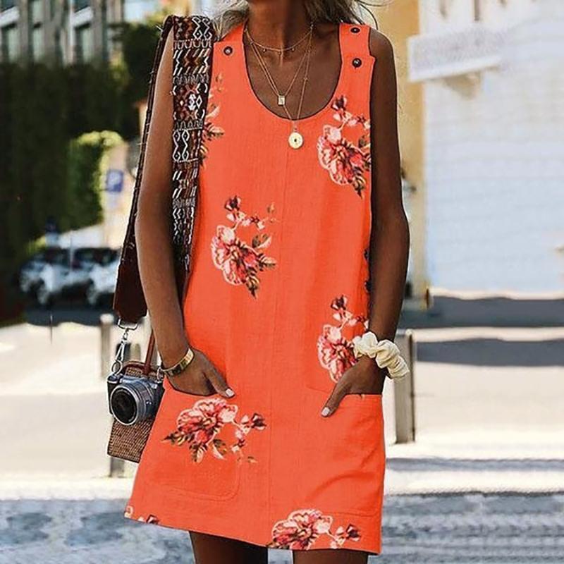 Printed Casual Loose Round Collar Waistcoat Skirt