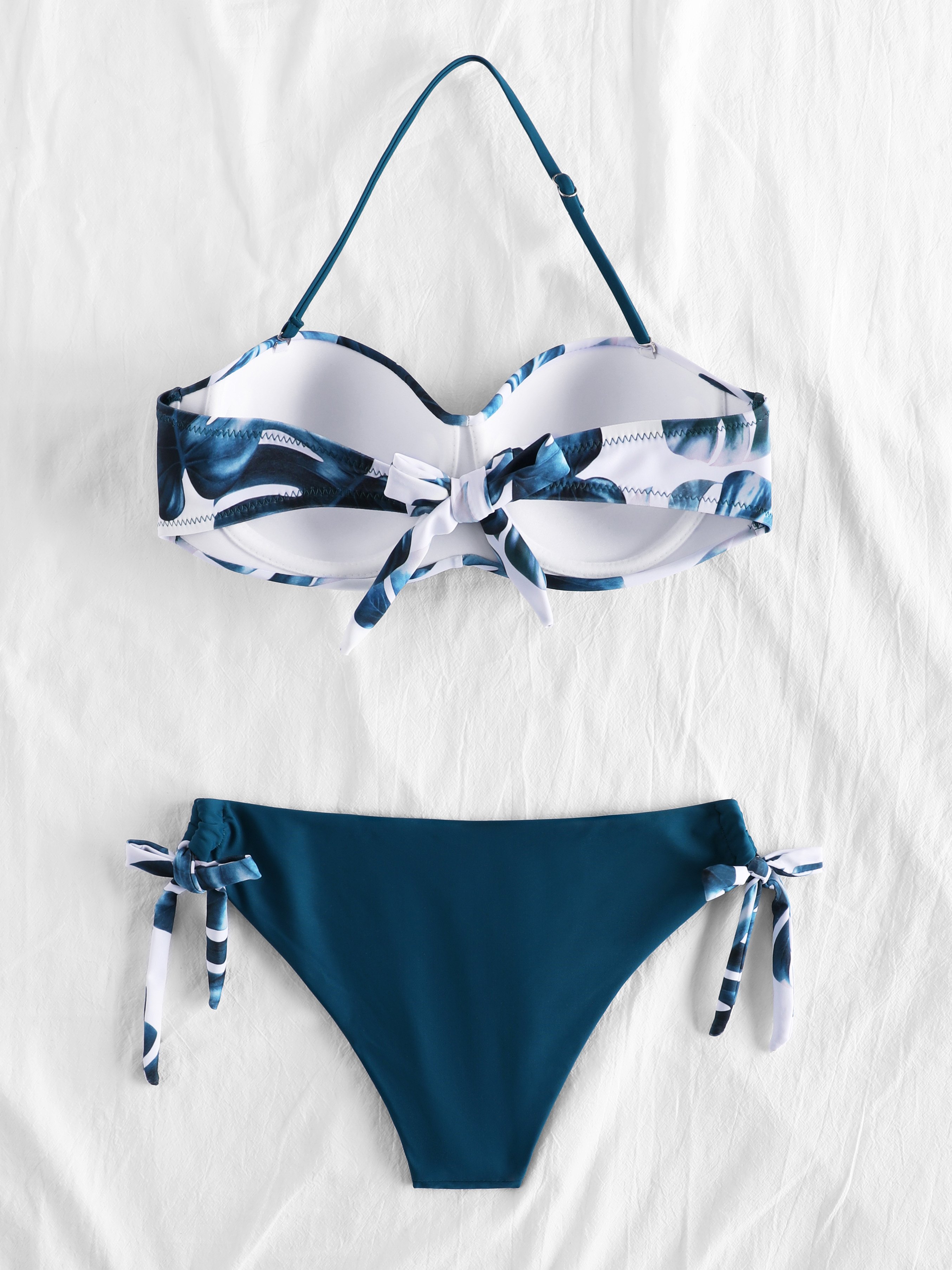 Leaf Print Tie Side Halter Bikini
