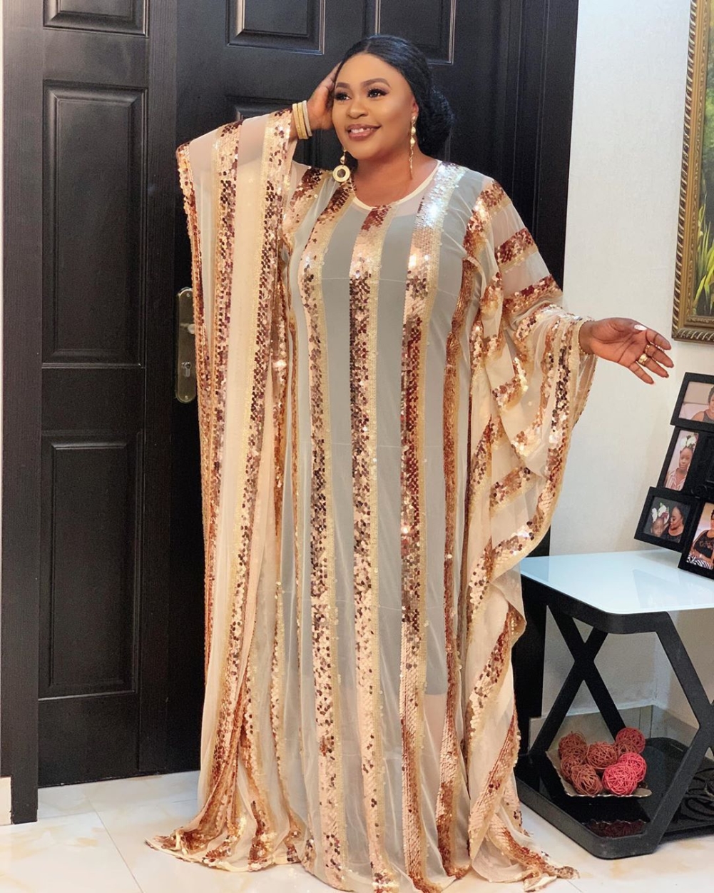 Muslim Sequins Striped Long Gown