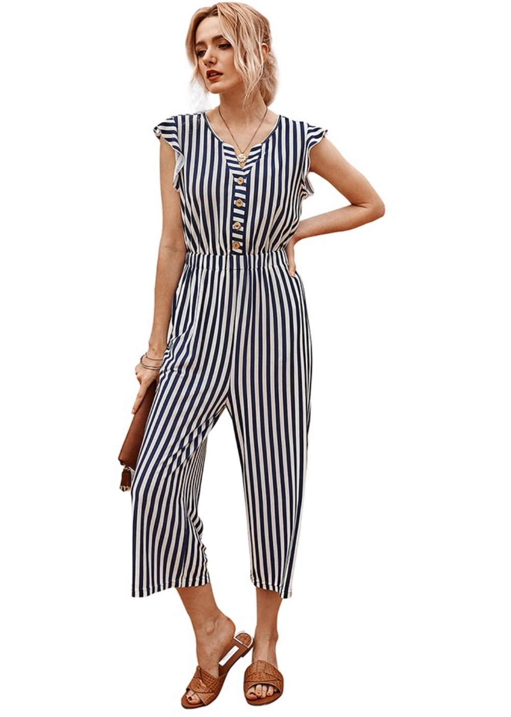 Summer Casual Stripes Loose Jumpsuit