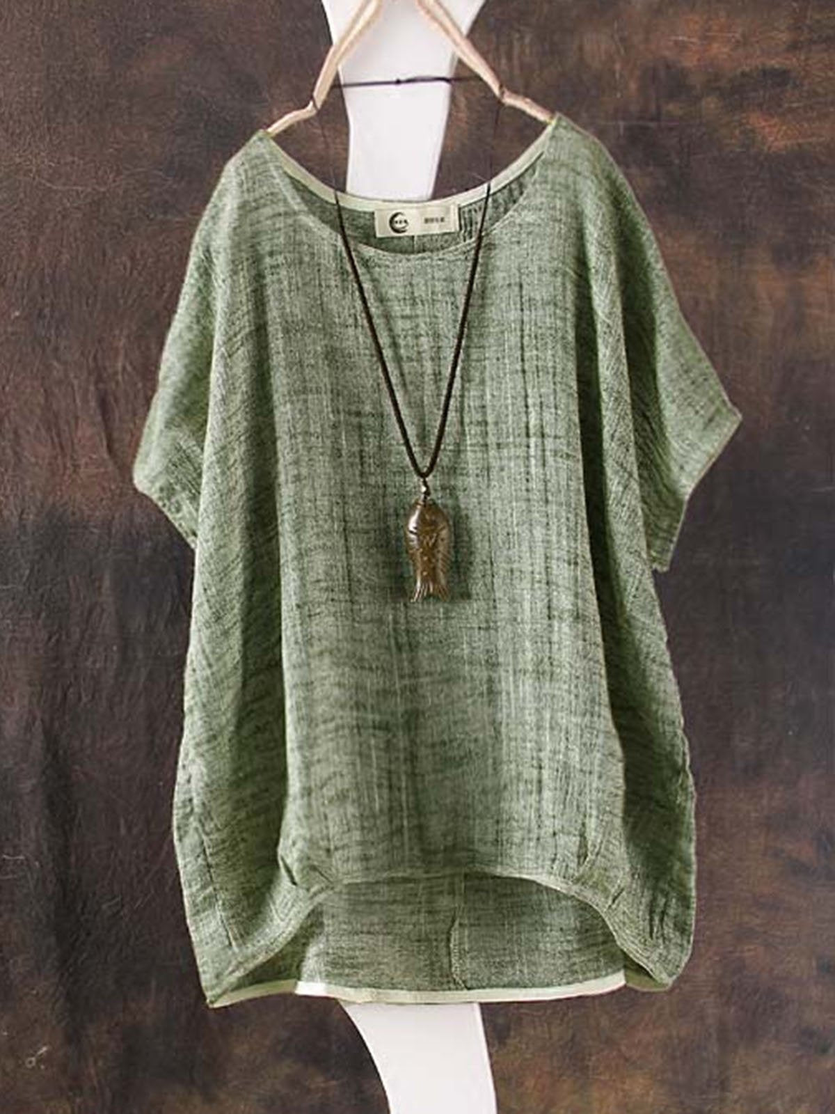 Short Sleeve Solid Plus Size Casual Blouse