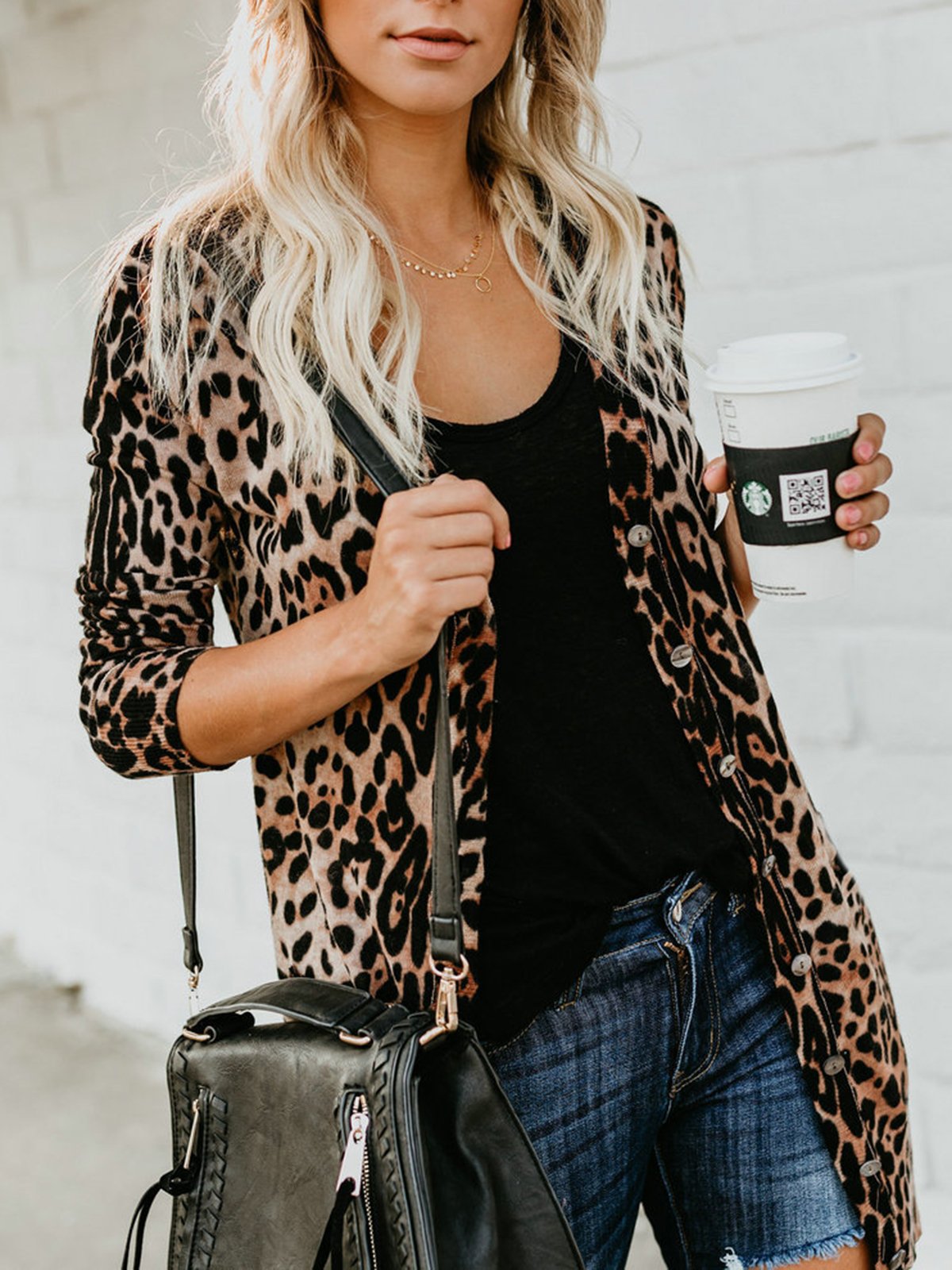 Long Sleeve Casual Leopard Print Cardigans