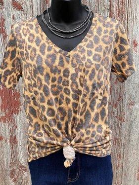 Brown V Neck Short Sleeve Vintage Shirts & Tops