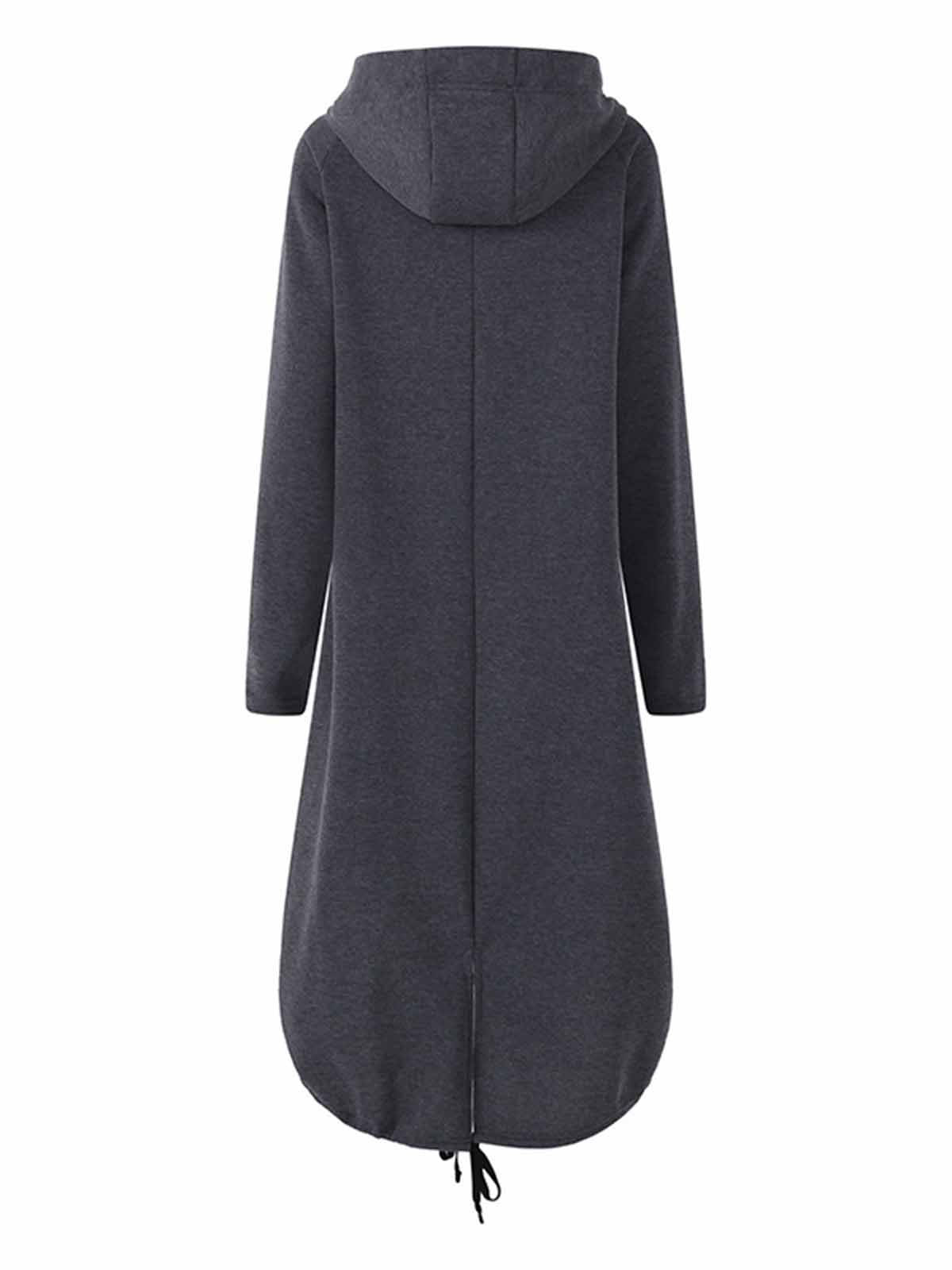 Hooded Sweatshirt Dress Zipper Asymmetrisch Long Jacke Coats