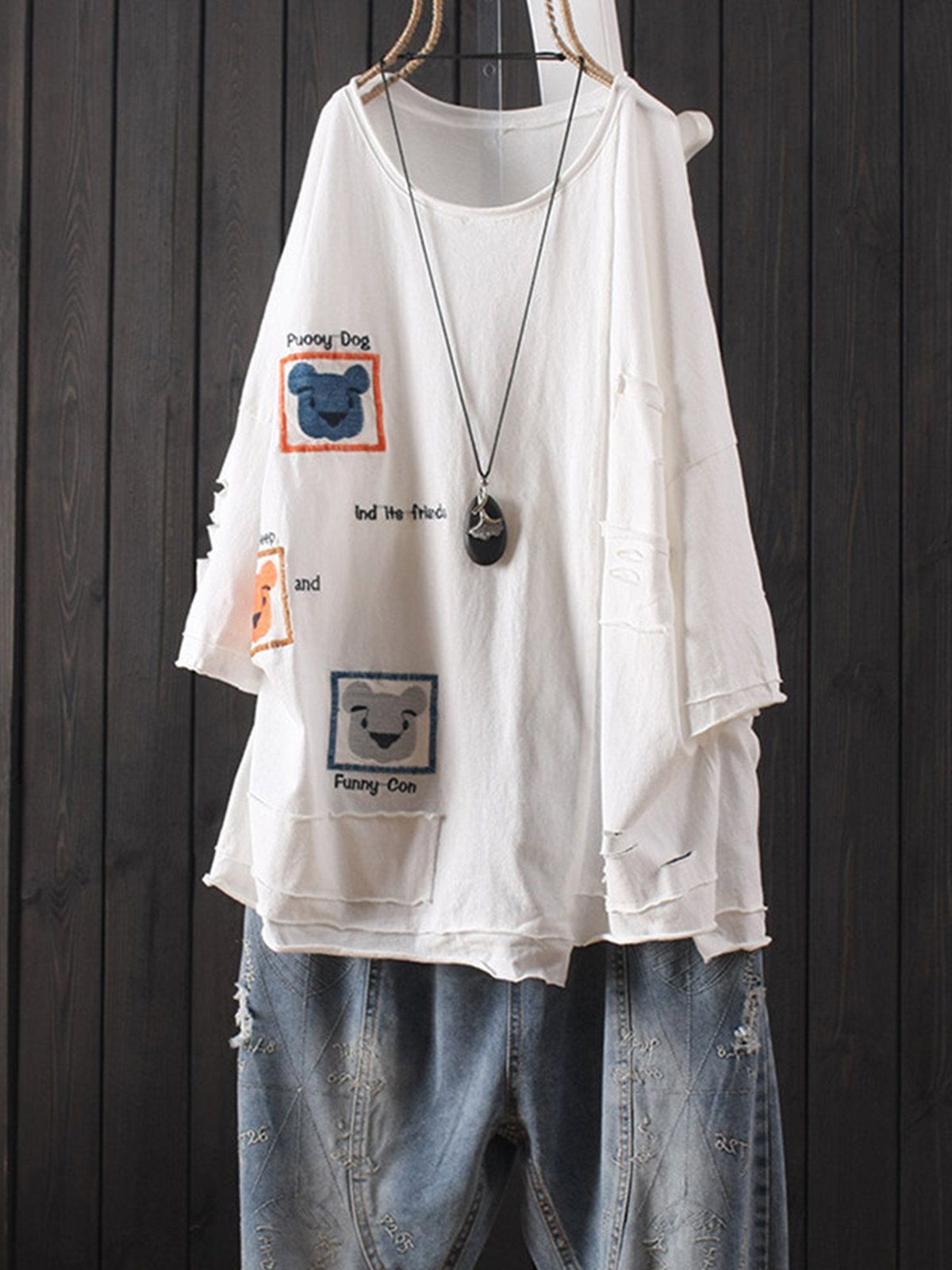 Casual 3/4 Sleeve Round Neck Plus Size Tops