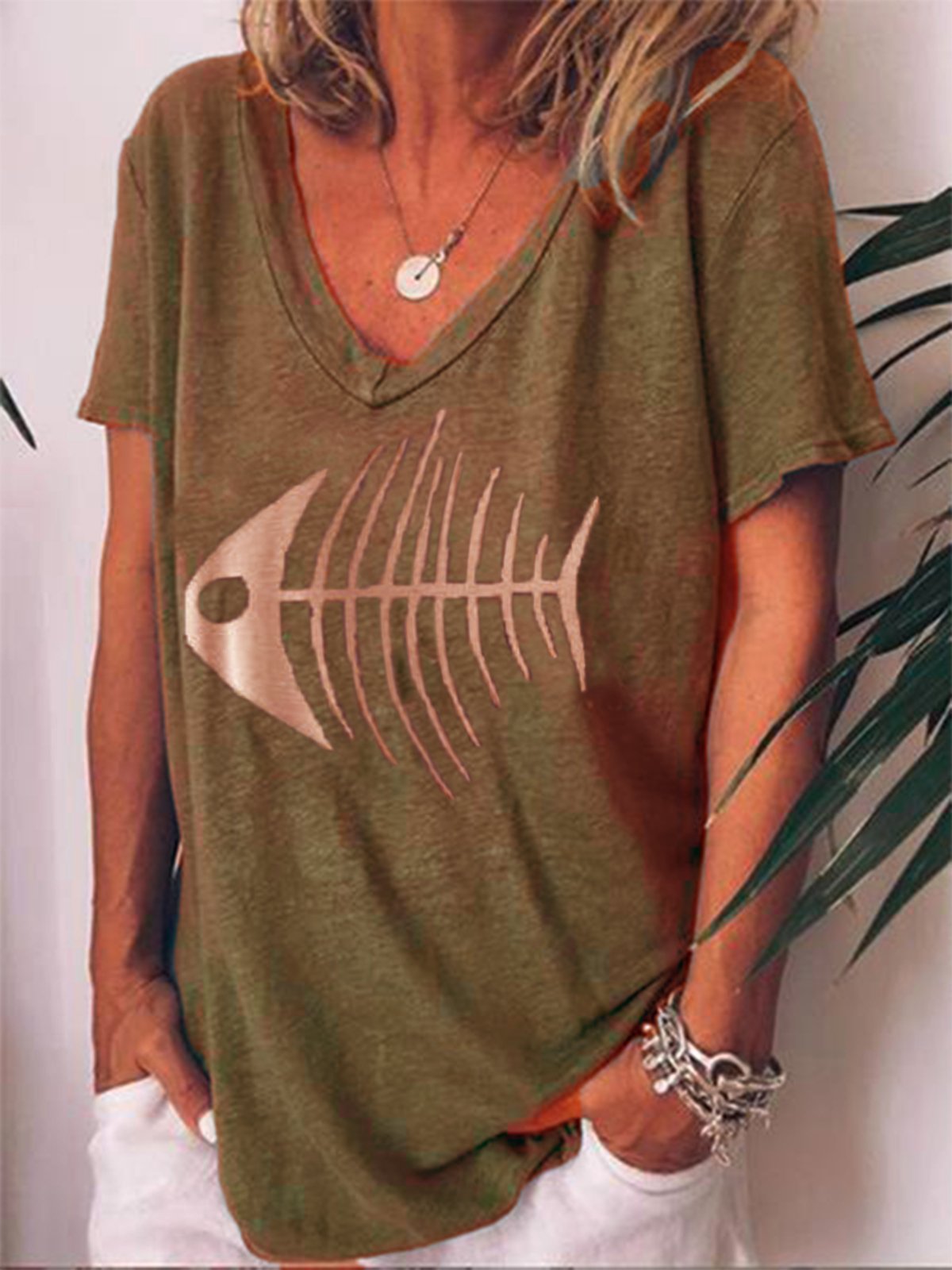 Casual Short Sleeve V Neck Printed Shirts