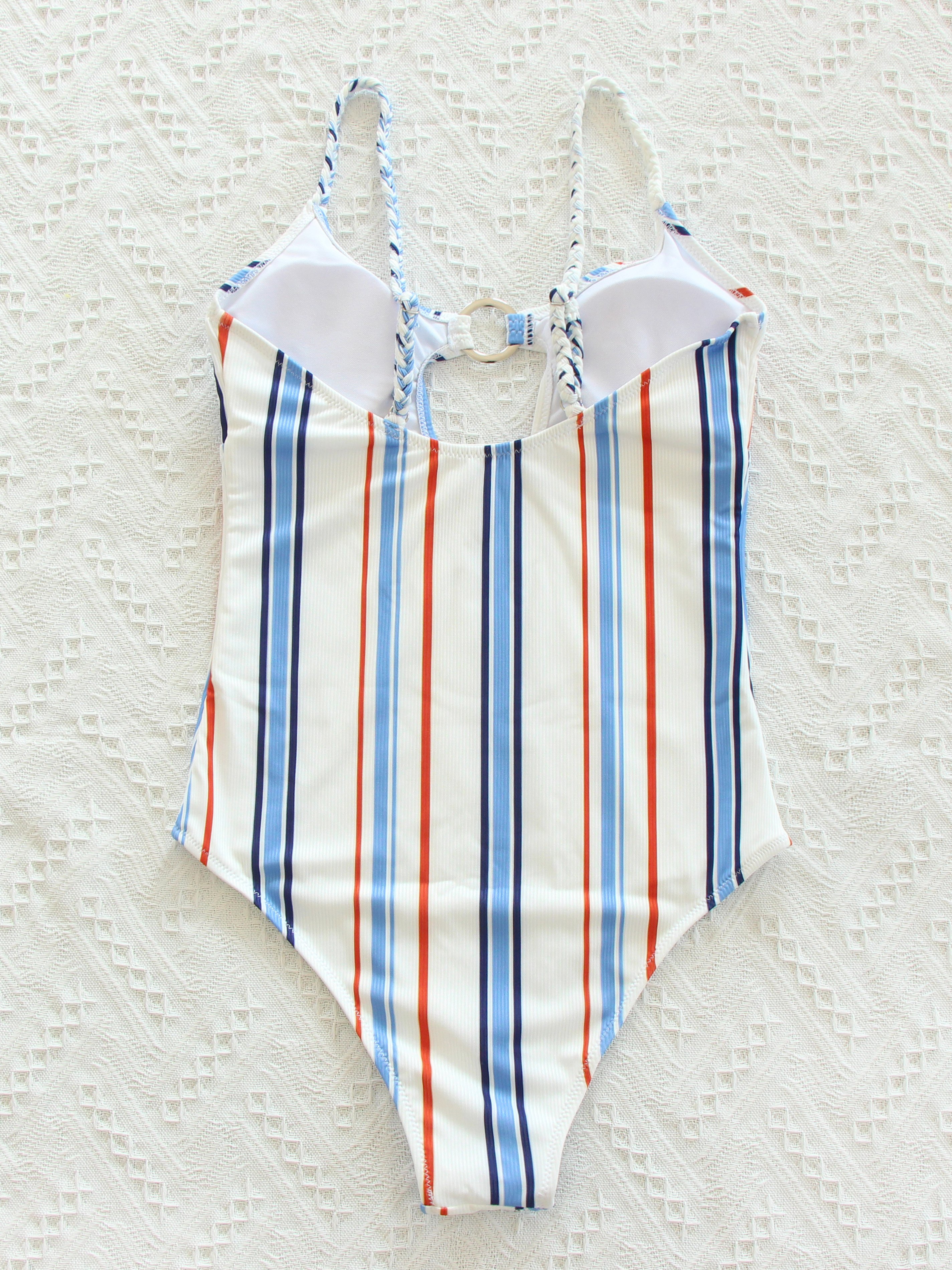 Striped O-ring Decor One-Piece Swimwear