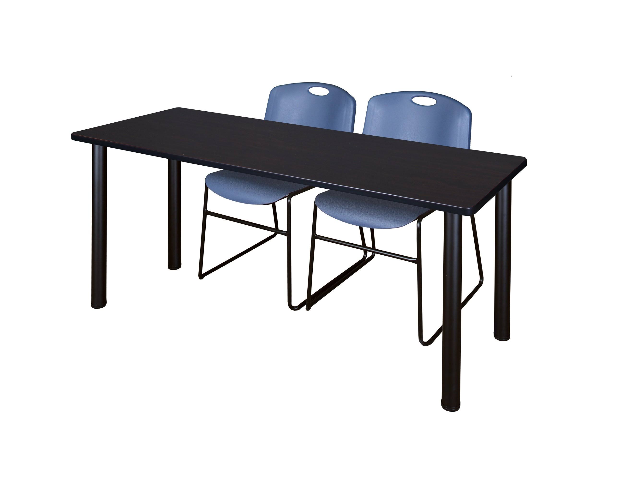 Regency 66x22 x 24x22 Kee Training Table- Mocha Walnut/ Black 2 Zeng Stack Chairs- Blue