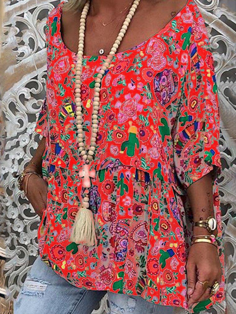 Floral Half Sleeve Causal Tops