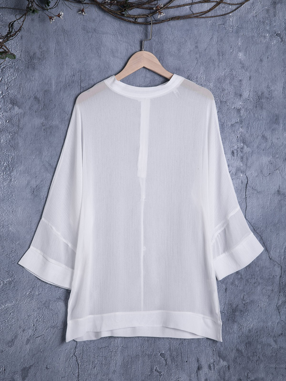 3/4 Sleeve Solid Cotton Shirts & Tops
