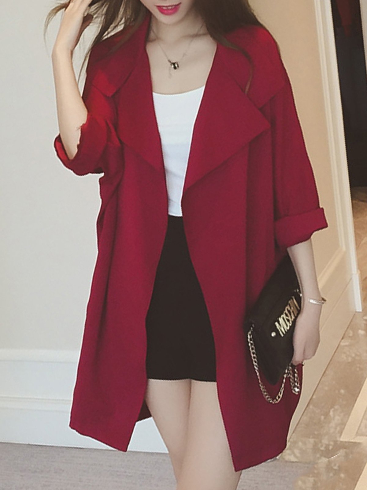 Shawl Collar Pockets Long Sleeve Solid Coat