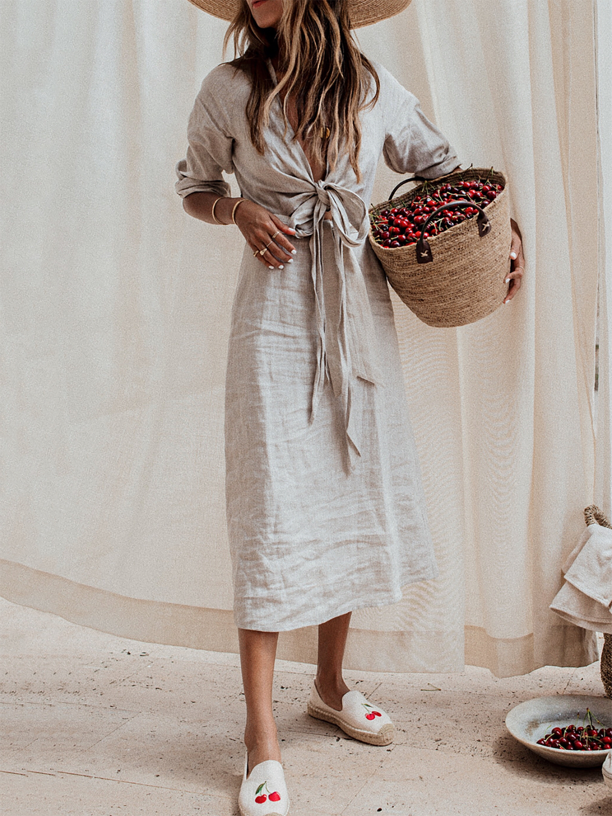 Solid Linen Bandage Fall Dress