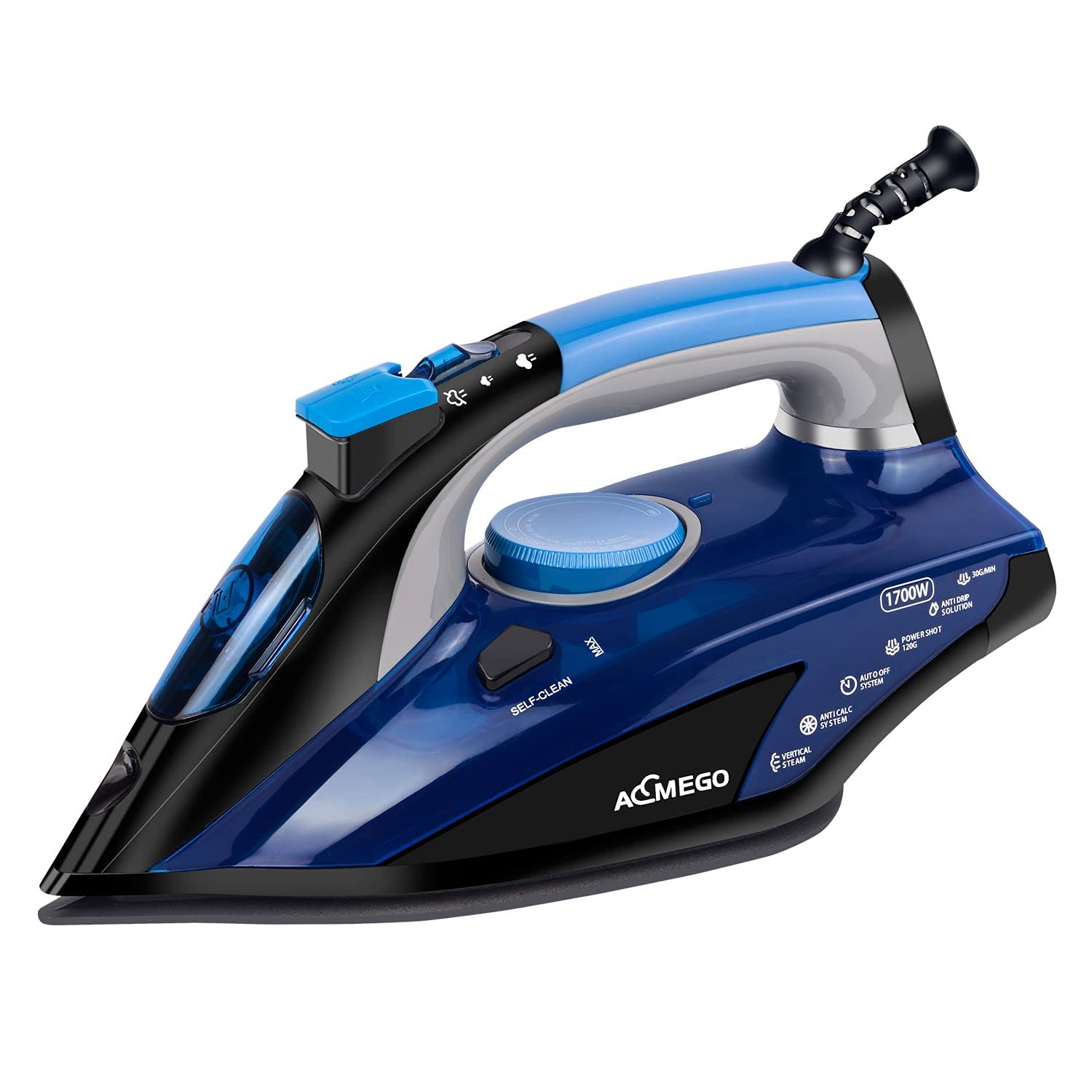 AEMEGO 1700W Steam Iron for Clothes Portable Anti Drip Clothes Iron Steam with Non Stick Ceramic Soleplate Auto-Off Self-Cleanin