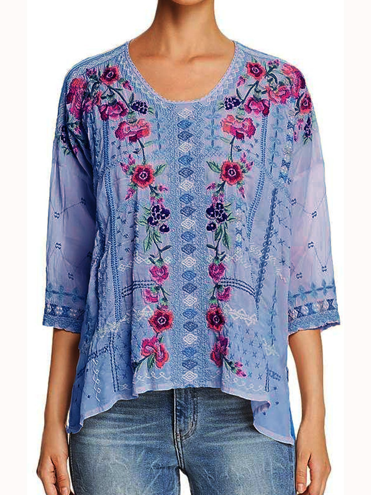 Casual Round Neck Plain Shirts & Tops