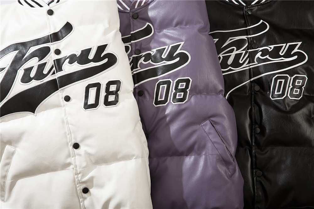 字母刺绣加厚皮衣男式ins欧美潮牌棉衣bf原宿风街头潮流宽松棉服