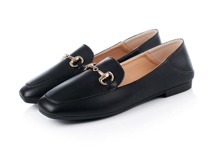 Square head shoes female flat