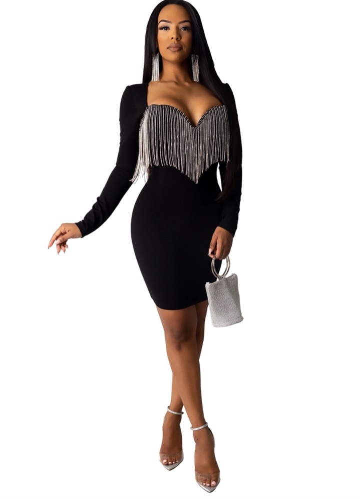 Sexy Long Sleeves Fringe Party Dress