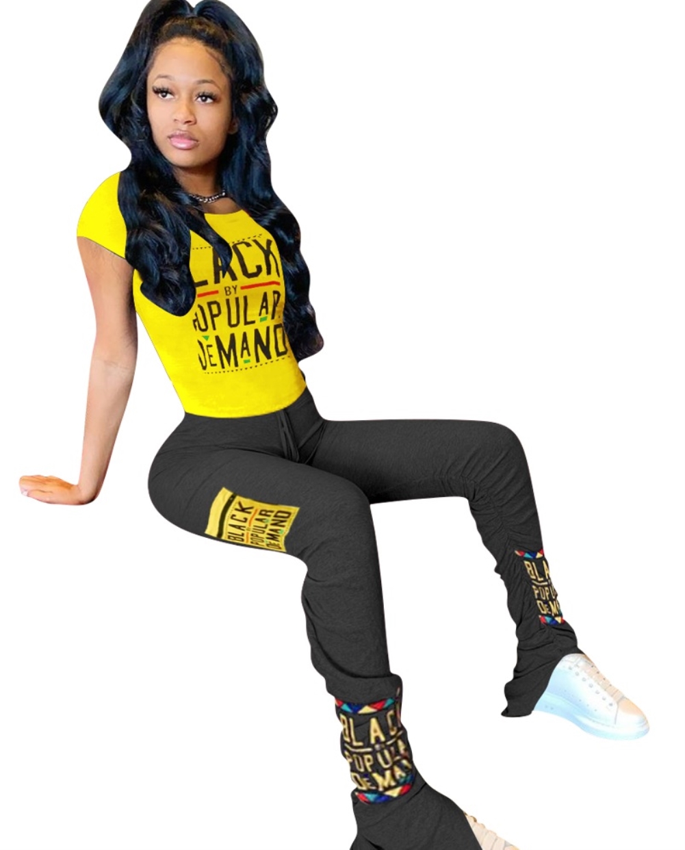 Summer Print Two Piece Stacked Pants Set