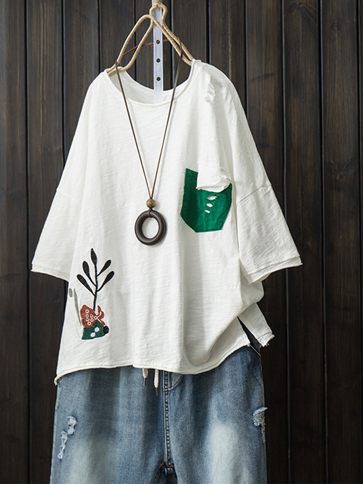 Short Sleeve Patchwork Casual Shirts & Tops