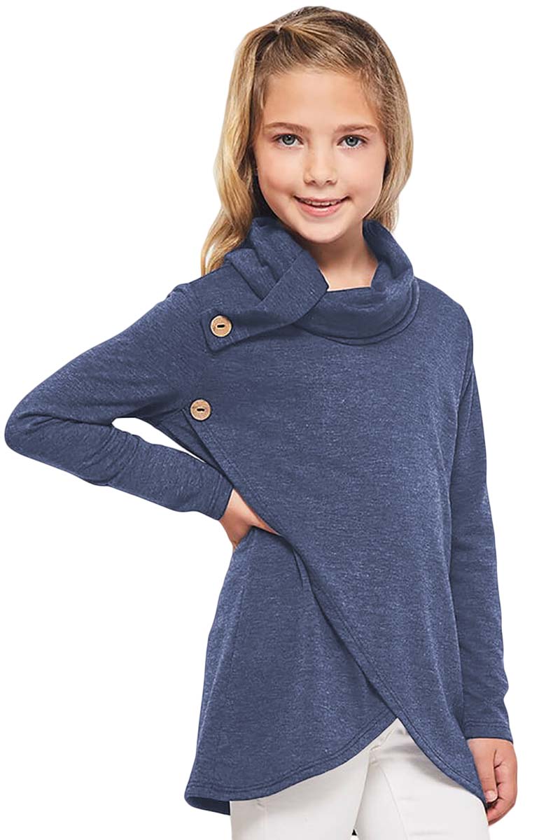 Blue Toddler Little Girls Turtleneck Blouse Top