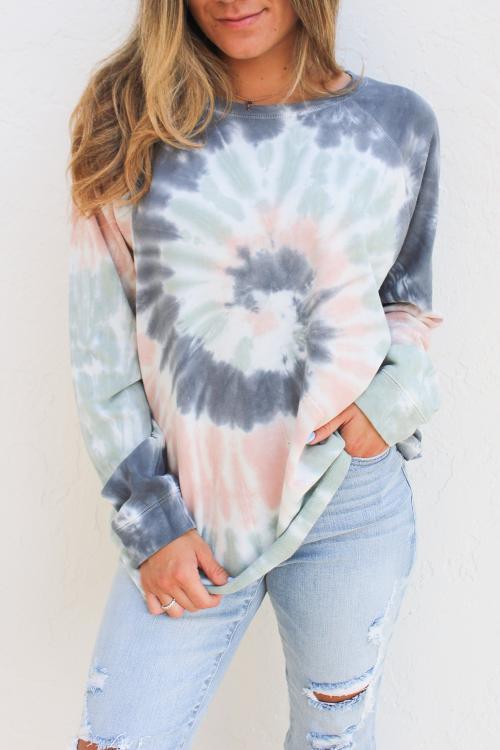 Multicolor Ombre Tie Dye Loose Leisure Sweatshirt