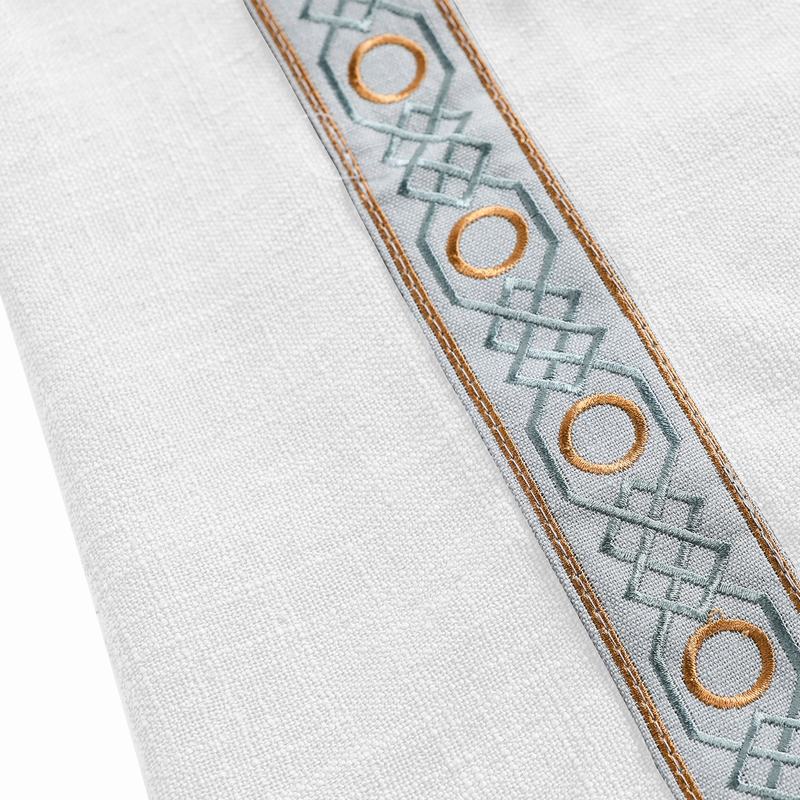 AMARA Polyester Linen Curtain Drapery With Decorative Trim Custom Sold Per Pair