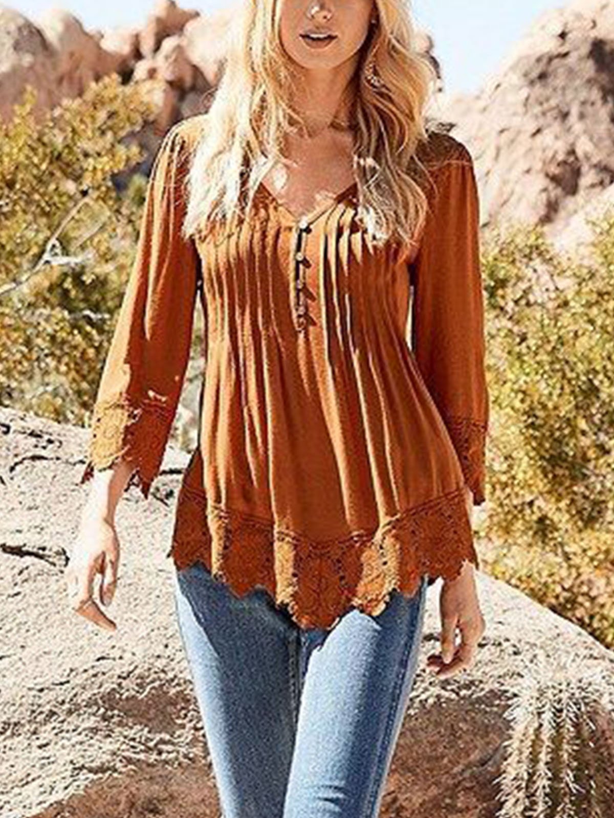 Orange Cotton-Blend Shirts & Tops