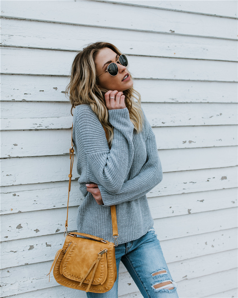 Autumn Sexy Cross Back Pullover Sweater with Bat Sleeves