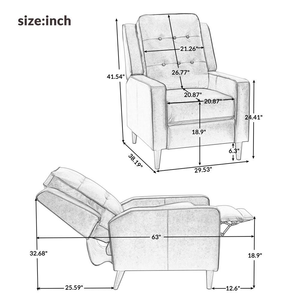 Push Back Recliner Manual Armchair with Medieval Style Accent Chair - Brown