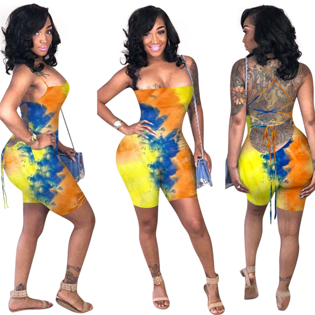 Open Back Sexy Tie Dye Bodycon Rompers