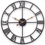 [Thicker Updated] Large Wall Clock, 30 Inch European Industrial Vintage Clock with Roman Numerals, Indoor Silent Battery Operated Metal Home Decor Clock for Living Room, Bedroom, Kitchen �C Black