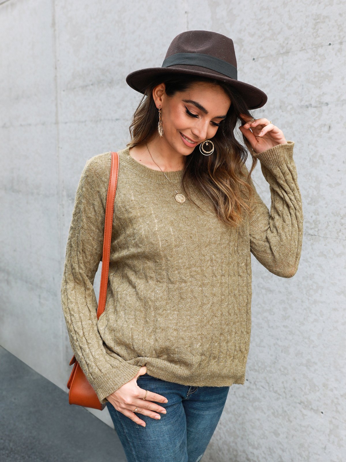Sweet Crew Neck Knitted Knitted Sweater