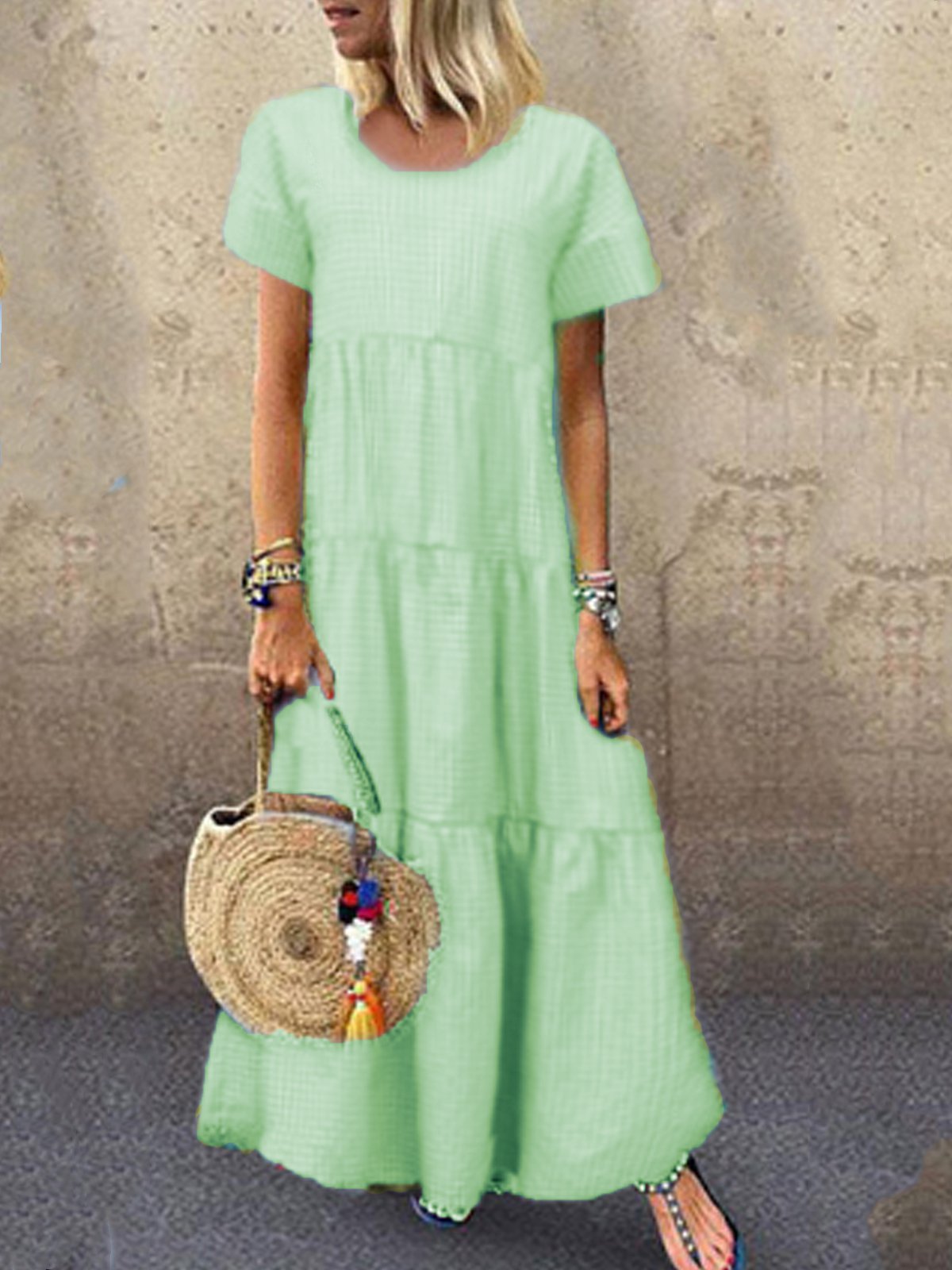 Casual Plain Crew Neck Dresses