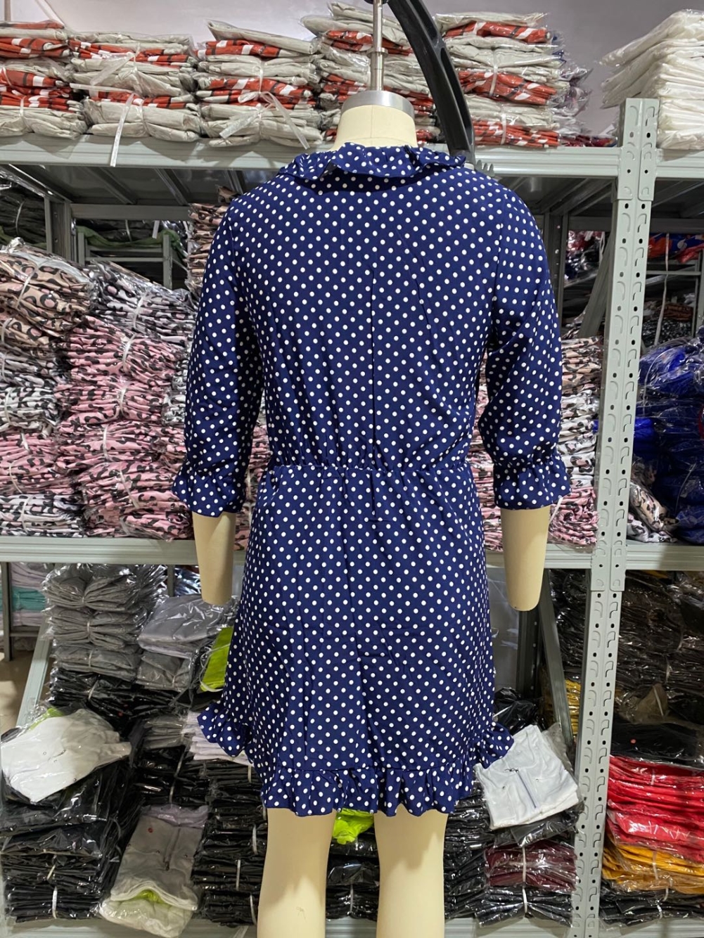 Autumn Polka Print Ruffles Wrapped Dress