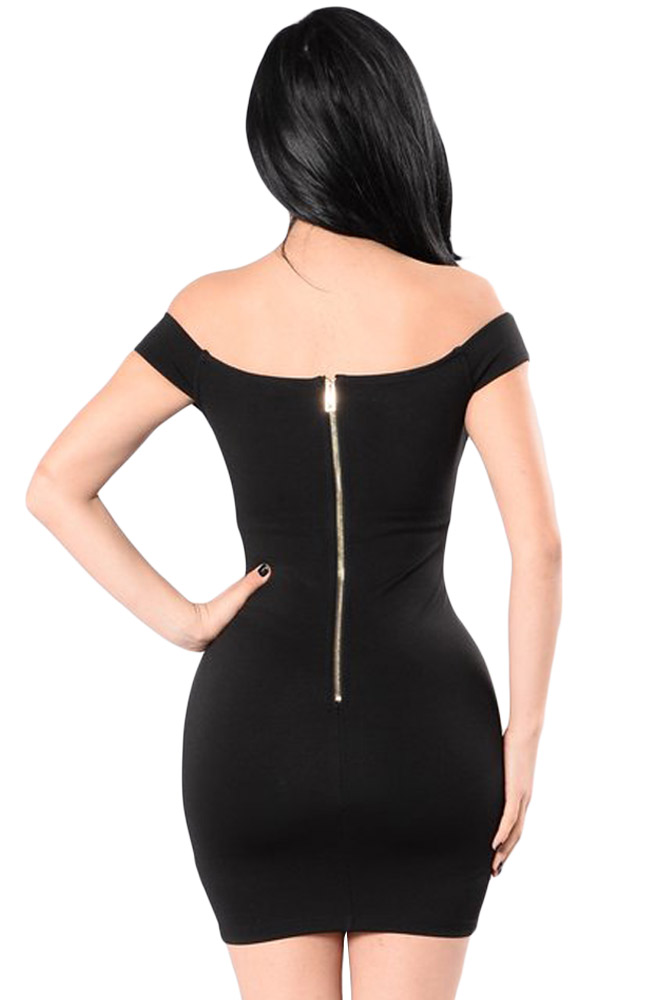 Black Front Lace up Off The Shoulder Dress