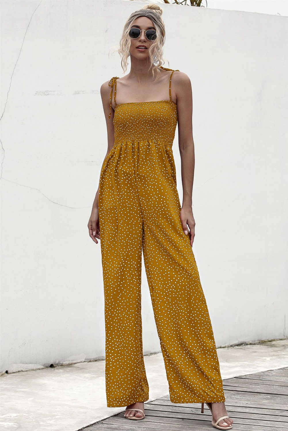 Summer Dot High Waist Strap Wide Legges Jumpsuit