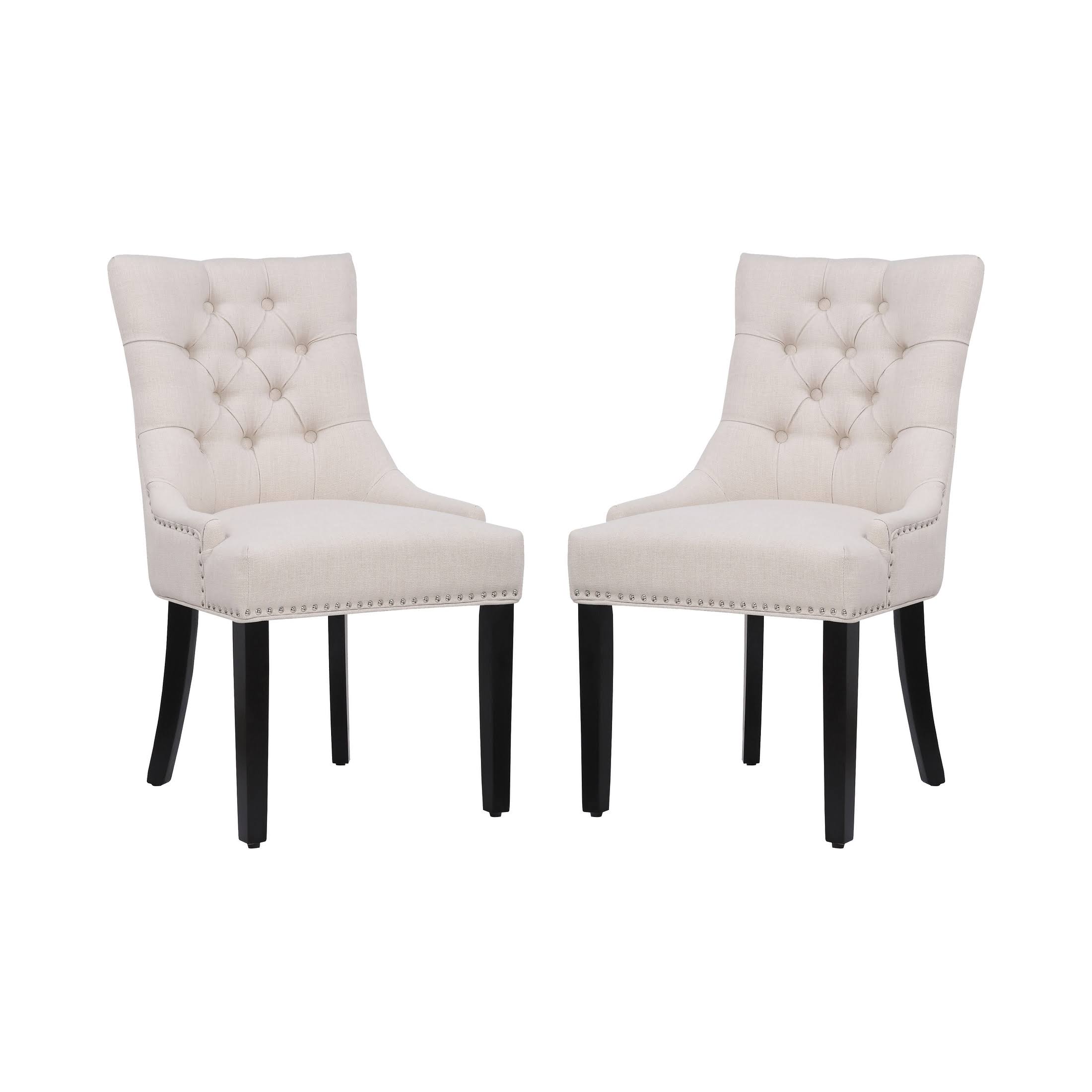 Upholstered Wingback Button Tufted Dining Chair, Set of 2 - Gray