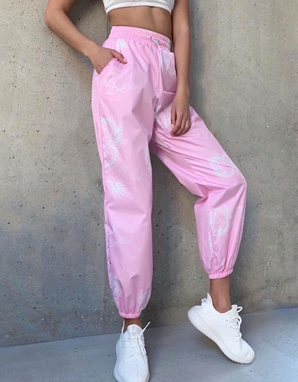 Print Drawstrings High Waist Track Pants